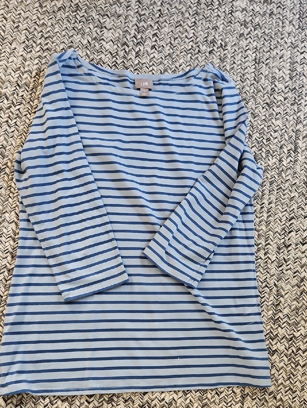 J. Jill Light Blue and Navy Striped Stretch  Tee 3/4 Sleeve
